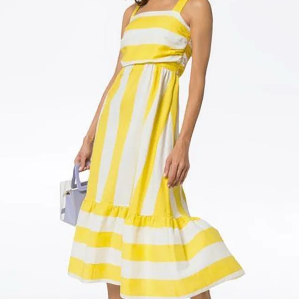 Ann Taylor Square neck yellow/white tiered summer dress. Linen/poly dress.